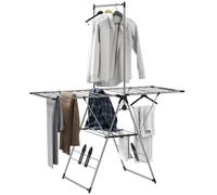 HOMCOM Séchoir à Linge Pliable Acier INOX Porte-Chaussures Argent | Séchoir à linge, ailes réglables, séchoir autoportant, pour usage intérieur