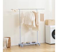 HOMCOM Séchoir Extensible avec Roues avec Barre en Acier Inoxydable et Étagère pour Chaussures 159x42x168 cm Bleu et Argent