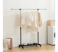 HOMCOM Séchoir Extensible avec Roulettes avec Barre en Acier Inoxydable et Étagère pour Chaussures 159x42x168 cm Noir et Argent