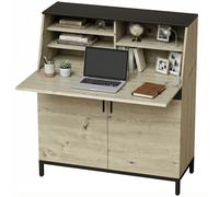 HOMCOM Secrétaire-bureau industriel avec étagères et cadre métallique 100 cm Bois naturel et Noir