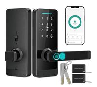 HOMCOM Serrure de Porte connectée 5-en-1, Empreinte Digitale, Code, appli Bluetooth, Carte NFC et clé, Sonnette intégrée, Historique des accès, pour Maison, Bureau, hôtel ou Appartement