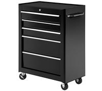 HOMCOM Servante d'atelier en acier à 5 tiroirs, chariot à outils sur roulettes, verrouillable 2 clés, tapis EVA antidérapant, caisse à outils pour atelier, garage, noir