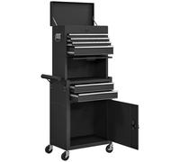 HOMCOM Servante d'atelier en acier verrouillable, chariot à outils sur roulettes 3 en 1 avec 6 tiroirs et panneau perforé, noir