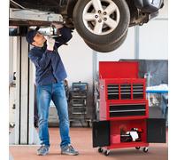 HOMCOM Servante d'atelier servante/ caisse à outil 6 tiroir +1 commode coffre amovible chariot acier rouge et noir