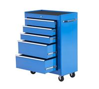 HOMCOM Servante d'Atelier Vide en Acier 5 Tiroirs sur roulettes Bleu | Chariot à Outils, Verrouillable 2 Clés, Tapis EVA Antidérapant, Caisse à Outils Pour Atelier, Garage