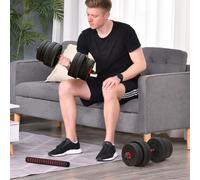 HOMCOM Set 2 Haltères Antidérapants avec 16 Disques de Poids de 30 kg au Total et Connecteur, en Acier, HDPE et Sable, Noir