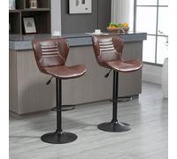 HOMCOM Set 2 Tabourets de Bar en Simili Cuir avec Hauteur Réglable, Assise Pivotante et Repose-Pieds, Marron