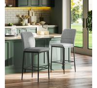 HOMCOM Set 2 Tabourets de Bar en Velours Modernes avec Repose-Pieds et Dossier, 41x52x97 cm, Gris