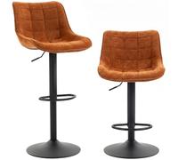 HOMCOM Set 2 Tabourets de Bar réglables pivotants 360° Brun Orange | Tabourets de cuisine hauts, repose-pieds, dossier, effet velours lin, base en acier carbone, moderne pour îlot de bar