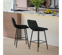 HOMCOM Set 2 Tabourets de Cuisine Style Nordique en Tissu Effet Velours et Métal, 45x47x84 cm, Noir