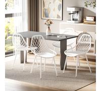 HOMCOM Set 4 Chaises de Salle à Manger Modernes avec Dossier Ajouré en Plastique et Pieds en Métal, Blanc