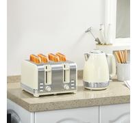 HOMCOM Set Bouilloire et Grille-Pain, 1,7 L, 2200W, Thermostat Strix, Filtre, Grille-Pain 4 Fentes, 7 Niveaux de Brunissage, Tiroir Ramasse-Miettes