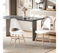 HOMCOM Set de 2 Chaises de Salle à Manger en Plastique et Bois Style Nordique avec Dossier Courbé, Blanc