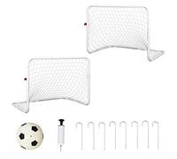 HOMCOM Set de 2 Mini Cages de Football pour Enfant, Ballon, Pompe, piquets Inclus, en métal, 78 x 46 x 56 cm, Blanc