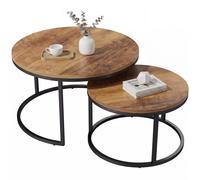 HOMCOM Set de 2 Tables Basses Rondes Tables Gigognes Industrielles avec Structure Métallique pour Salon ou Chambre Marron