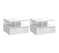 HOMCOM Set de 2 Tables de Chevet flottantes Tables de Chevet suspendues avec 1 tiroir et Une étagère Ouverte pour la Chambre 35x32x22,5 cm Blanc Brillant