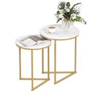 HOMCOM Set de 2 tables gigognes rondes avec cadre métallique, Ton doré