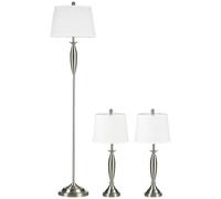 HOMCOM Set de 3 lampes: 1 lampadaire + 2 lampes de table argent+blanc