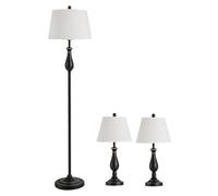 HOMCOM Set de 3 lampes 2 lampe de table (ø30 x 62H cm) + 1 lampadaire (ø38 x 158H cm) Vintage, noir+blanc, métal, PS, polyester, coton Socle de lampe E27