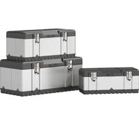 HOMCOM Set de 3 valises à outils vides Caisse à outils avec plateau amovible, poignées, fermetures, boîte à outils en acier inoxydable, noir+argenté