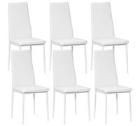 HOMCOM Set de 6 chaises de Salle à Manger à Dossier Haut, chaises de Cuisine en Simili-Cuir avec Couture en Losange, Pieds antidérapants et Pieds en Acier pour Le Salon, 41x50x97 cm, Blanc