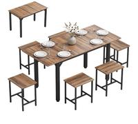 HOMCOM Set de Table et chaises 7 pièces 120-160cm Noir Noyer | Set de salle à manger industriel pour 4-6 personnes, avec table extensible et 6 chaises gain de place, pieds en acier.