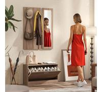 HOMCOM Set d'Entrée avec Banc à Chaussures, Portemanteau Mural et Miroir, 80x27x46,5 cm, Marron Foncé