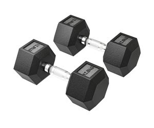 HOMCOM Set d'haltères de 2x12.5 kg hexagonaux, poids pour salle avec poignée moletée antidérapante, Noir