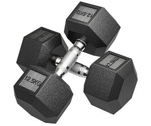 HOMCOM Set d'haltères de gym de 2 x 12,5 kg, hexagonaux, noir