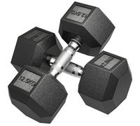 HOMCOM Set d'haltères de gym de 2 x 12,5 kg, hexagonaux, noir | Poids de gym, poignée antidérapante, pour entraînement fitness, maison