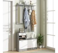 HOMCOM Set Mobile d'Entrée avec Portemanteau à 6 Crochets, Mobile Porte-Chaussures avec Tiroir et Miroir, Gris