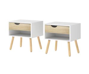 HOMCOM Set of 2 Bedside Tables with Drawer and Shelf, Modern Nightstand, End Table for Bedroom, Living Room