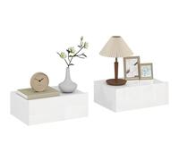 HOMCOM Set of 2 Floating Bedside Tables with Drawer, Bedroom Bedside Tables, Wall Mounting, Modern Style, for Living Room, 40x30x15 cm, White Glossy
