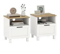 HOMCOM Set of 2 Modern Bedside Tables, Bedside Tables with Drawer, Open Compartment, Wooden Legs, Side Table for Living Room, Bedroom, 45x38x50 cm, White
