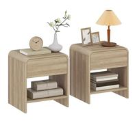 HOMCOM Set of 2 Nordic Bedside Tables, Tables de Chevet avec Coins arrondis, tiroir et étagère Ouverte, Table d'appoint pour Salon, Chambre à Coucher, 40x35x45 cm, Naturel