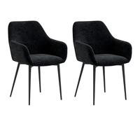HOMCOM Set of 2 Nordic Style Upholstered Dining Room Chairs, Chaises de Cuisine en Tissu avec accoudoirs et Pieds en Acier pour Le Salon, 54x57x80 cm, Noir