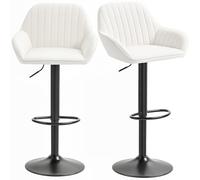 HOMCOM Set of 2 Swivel Bar Stools, High Kitchen Stools with Adjustable Height 87-107 cm, High Kitchen Chairs, Velvet Upholstered, Backrest and Footrest, Cream (tabourets de bar pivotants, tabourets