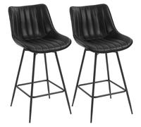 HOMCOM Set of 2 Swivel Bar Stools, High Kitchen Stools with Curved Backrest and Footrest, PU Upholstery, Steel Frame, Kitchen High Chairs for Dining Room, Living Room, Black (tabourets de Bar