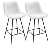 HOMCOM Set of 2 Swivel Bar Stools, High Kitchen Stools with Curved Backrest and Footrest, PU Upholstery, Steel Frame, High Kitchen Chairs for Dining Room, Living Room, White (Chaises de Cuisine