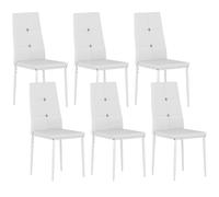 HOMCOM Set of 6 PU Upholstered Dining Chairs High Back Kitchen Chairs with Buttons and Steel Legs Modern Design for Living Room Bedroom White (Jeu de 6 chaises de Salle à Manger rembourrées en PU