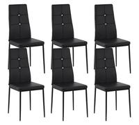 HOMCOM Set of 6 PU Upholstered Dining Chairs High Back Kitchen Chairs with Buttons and Steel Legs Modern Design for Living Room Bedroom Black (Chaises de Cuisine à Haut Dossier avec Boutons et Pieds