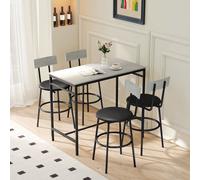 HOMCOM Set Table Haute et 4 Tabourets de Bar avec Dossier et Repose-Pieds en Style Industriel, Gris Ciment