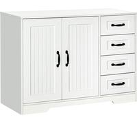 HOMCOM Sideboard Armoire d'appoint avec 4 tiroirs, armoire de cuisine Armoire de rangement avec étagère réglable, anti-basculement, blanc, 105 x 40 x 76 cm