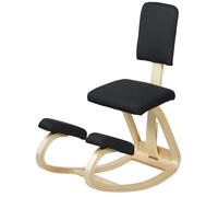 HOMCOM Siège assis genoux, tabouret ergonomique en bois à bascule avec dossier, chaise à genoux pour bureau à domicile, noir