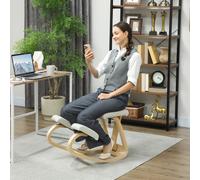 HOMCOM Siège assis genoux, tabouret ergonomique en bois à bascule avec dossier, chaise à genoux pour bureau à domicile, crème
