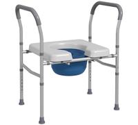 HOMCOM Siège de Toilette percé Multifonctionnel 4 en 1 avec Hauteur réglable, siège rembourré avec poignée Charge Max. 136 kg Gris