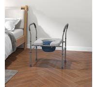 HOMCOM Siège de toilette percé multifonctionnel 4 en 1 avec hauteur réglable siège rembourré avec poignée gris