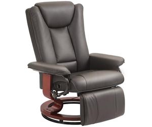 HOMCOM Siège inclinable pivotant Manuel Repose-Pieds Similicuir Marron | Fauteuil de salon
