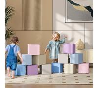 HOMCOM Softbausteine, 12 Cubes de 20 x 20 x 20 cm, Facile à Nettoyer, Sécurité Enfant, pour 1-3 Ans, Similicuir