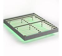 HOMCOM Sommier Flottant 160x200 cm avec éclairage LED, Cadre de lit, revêtement en Lin, Lattes en Bois, Silencieux, Facile à Assembler, Gris